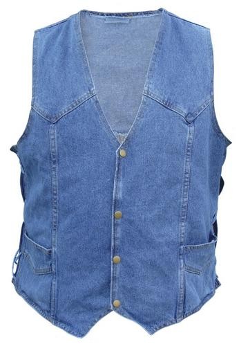 (image for) Men's Blue Denim 4 snap front vest with side laces